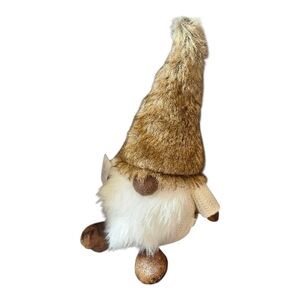 Charming Brown and White Gnome Decor Plush Holiday Dwarf Winter Faux Leather
